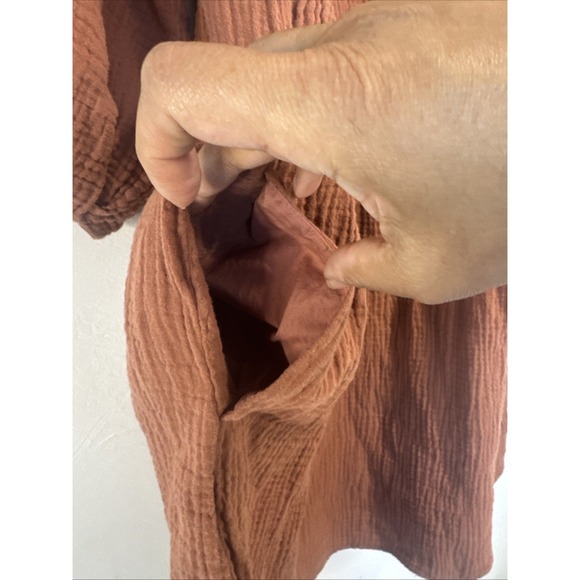 Madewell Women's Small Cotton Brown Babydoll Dress Puffy Sleeves V Neck Boho - Picture 4 of 5